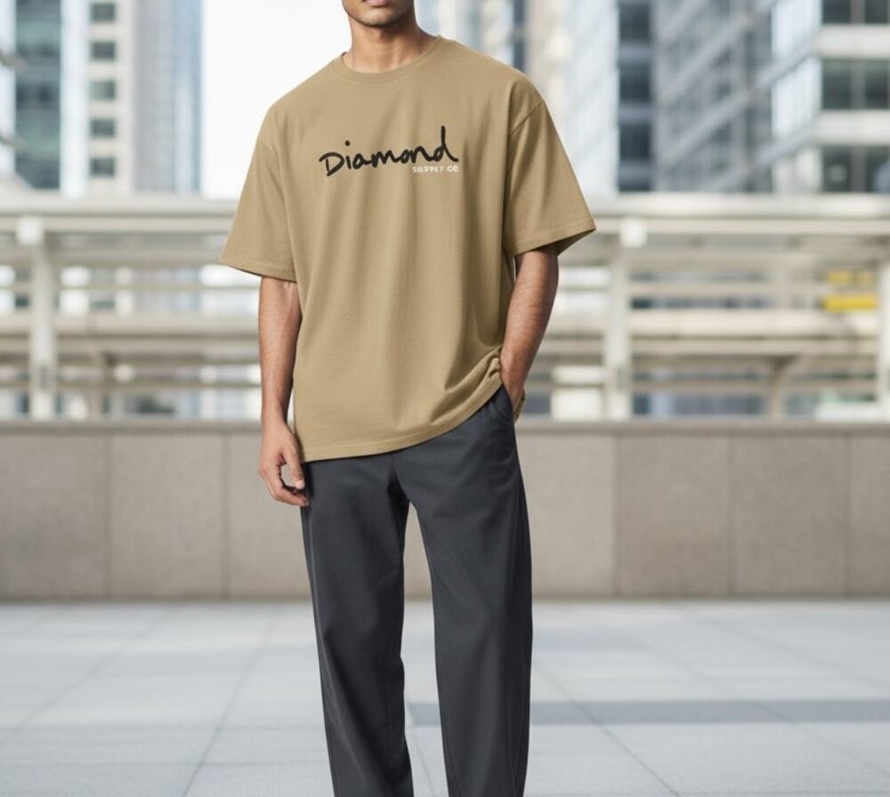 Diamond Supply Co. T Shirt men's M Og script logo crew short sleeve tan tee